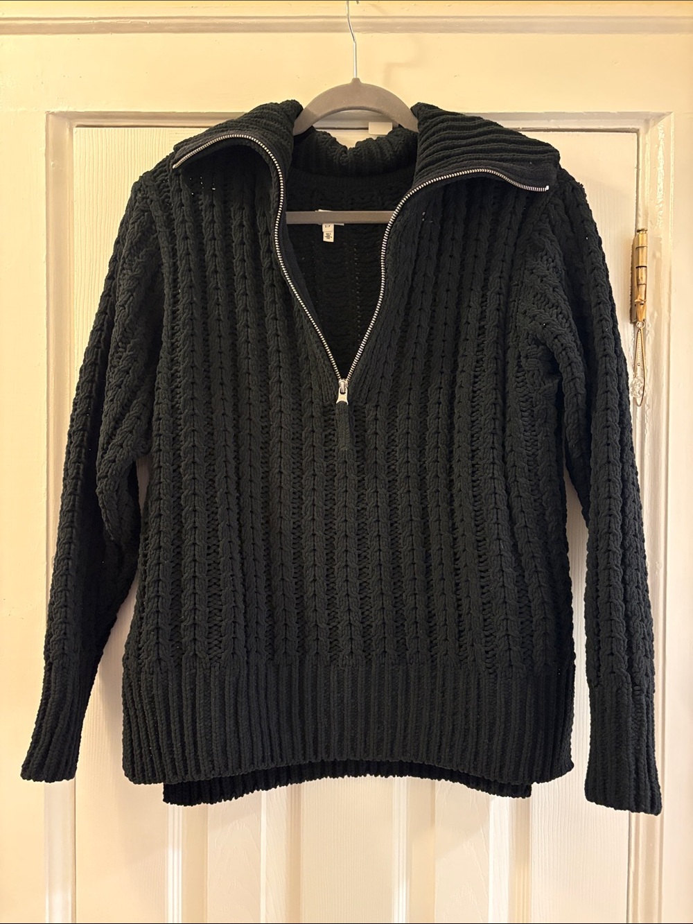 aerie Black half zip Cable Knit Sweater